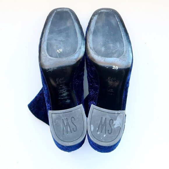 Stuart Weitzman Blue Floral Velvet Block Heel Ankle Boots Booties Size 9.5 - Picture 7 of 16